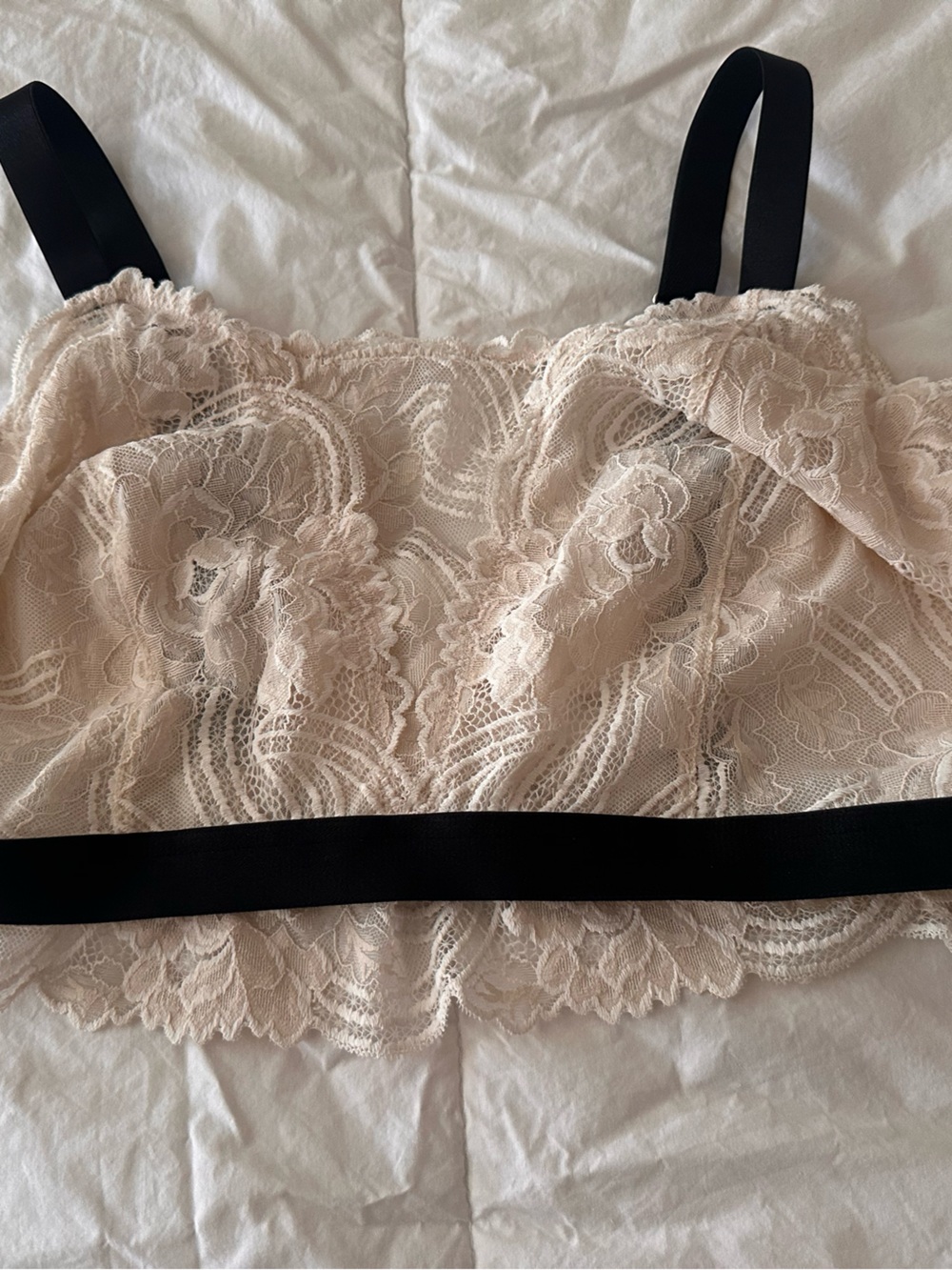 Lace Bandeau Bralette in Nude with Black Trim - Feminine Comfort 3x